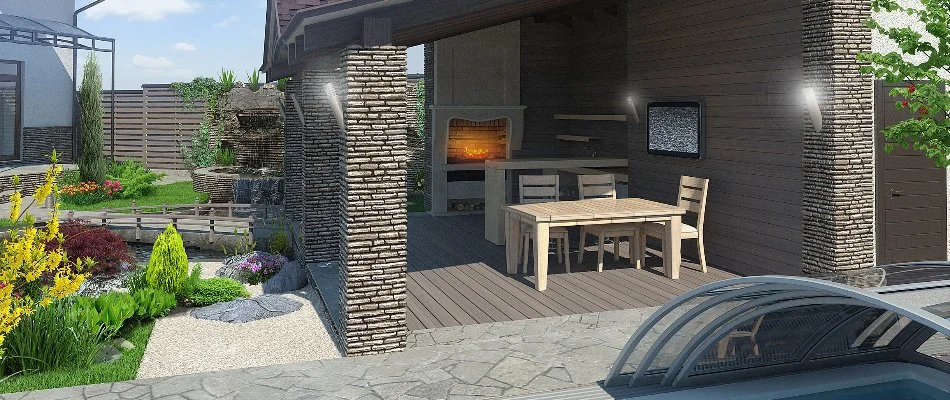 3D design rendering of an outdoor living space in Waukee, IA.