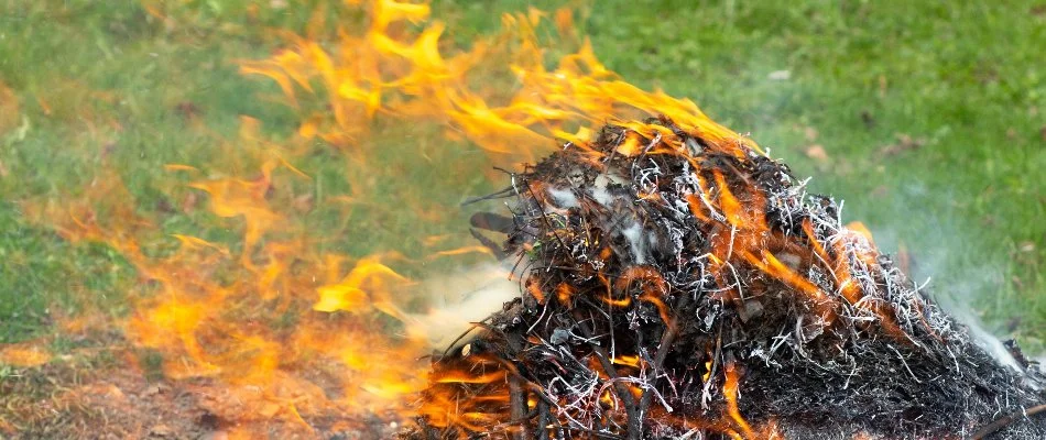 Fire on a burning leaf pile in Waukee, IA.