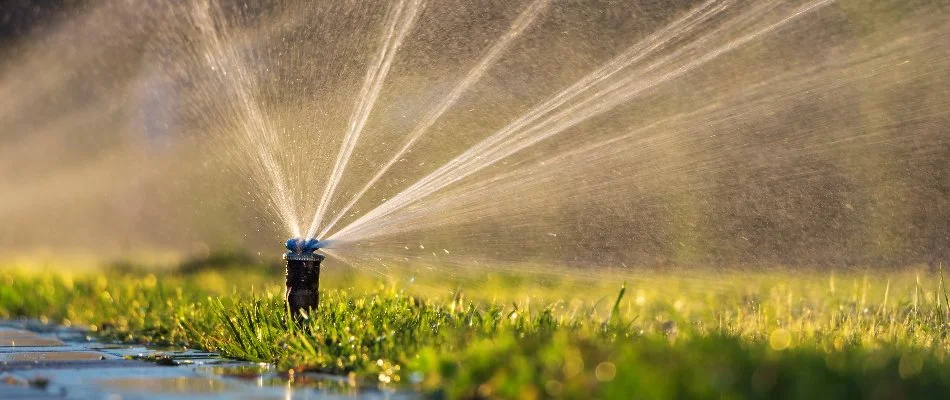 Irrigation system watering a lawn Waukee, IA.