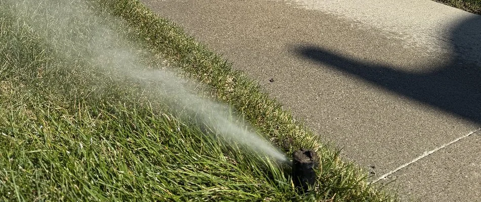 Sprinkler near a sidewalk being winterized in Waukee, IA.