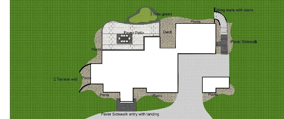 A 2D design rendering of an outdoor living space in Waukee, IA.