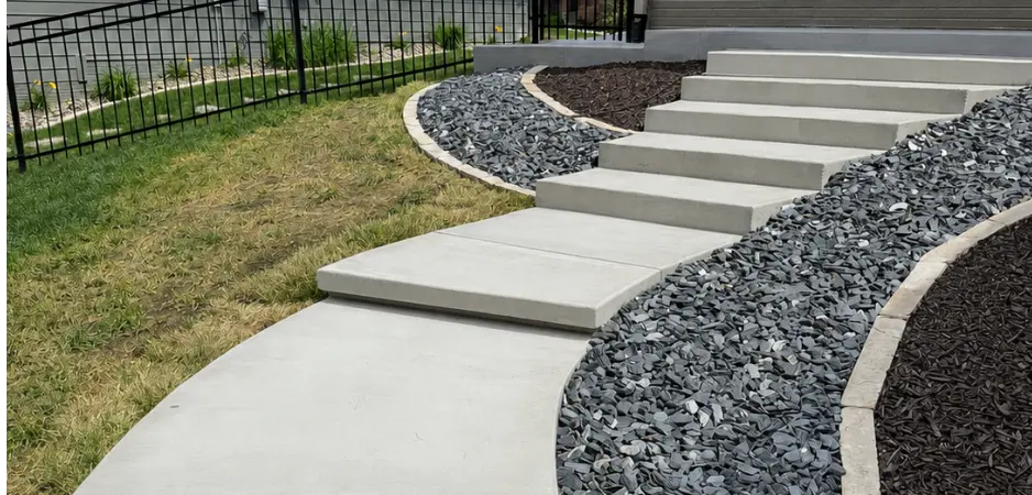 Concrete steps leading to a front door on a property in Waukee, IA.