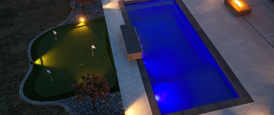 Artificial turf in a backyard area on a property in Waukee, IA.