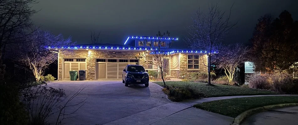 Holiday lighting display on a property in Waukee, IA.