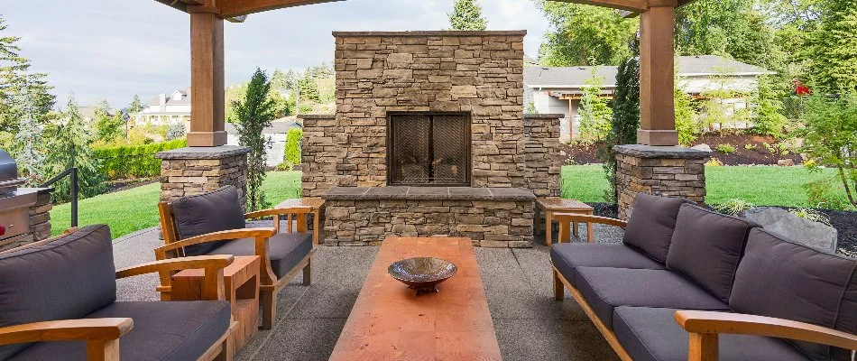 Outdoor fireplace on a property in Waukee, IA.
