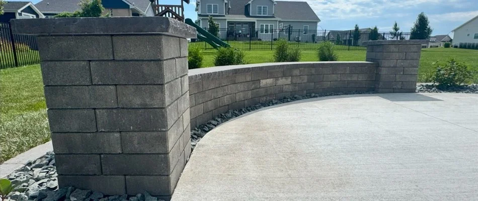 Seating wall in Waukee, IA, on a patio.
