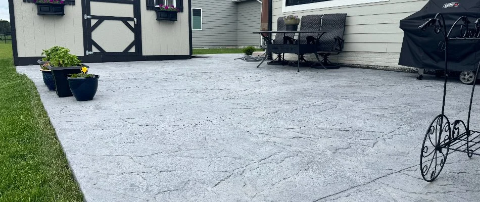 Stamped concrete patio in Lovington, IA.