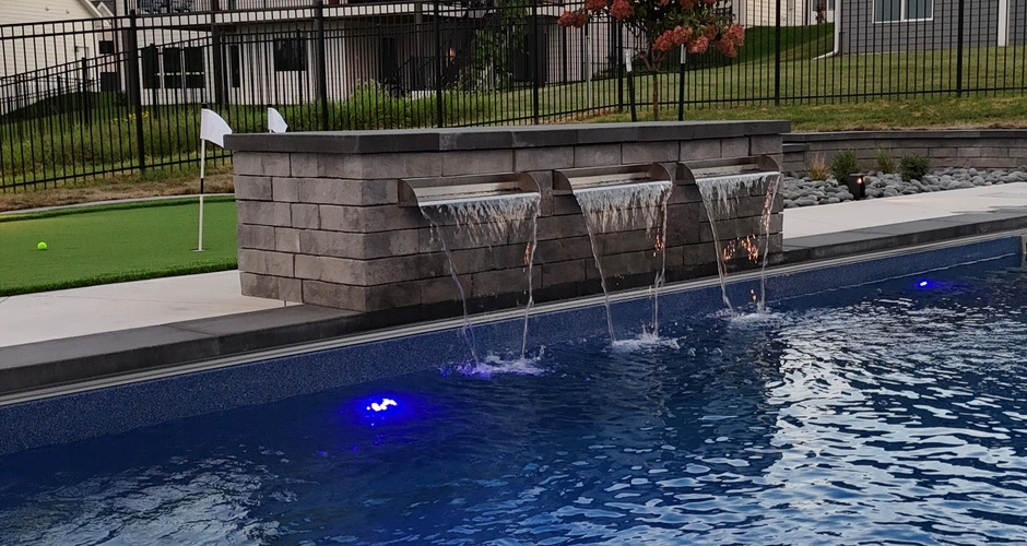 Water flowing through a fountain in Waukee, IA.