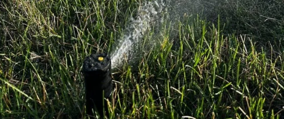 Irrigation system spraying water on a lawn in Waukee, IA.